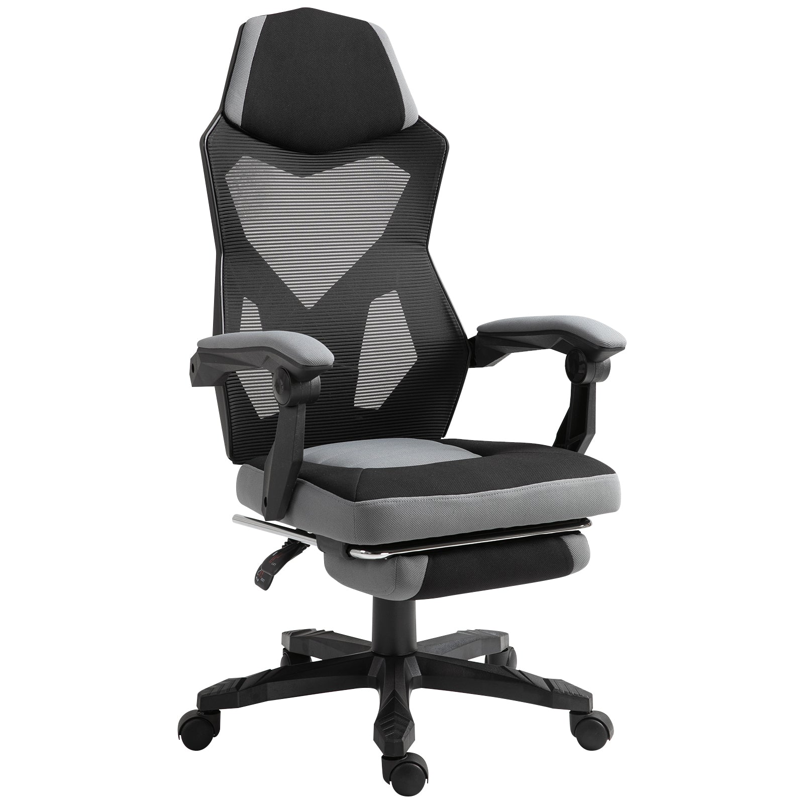 Office Chair Gaming Chair Adjustable Height Swivel Casters Footrest Mesh Fabric 58L x 63W x 112-122H cm Gray Black