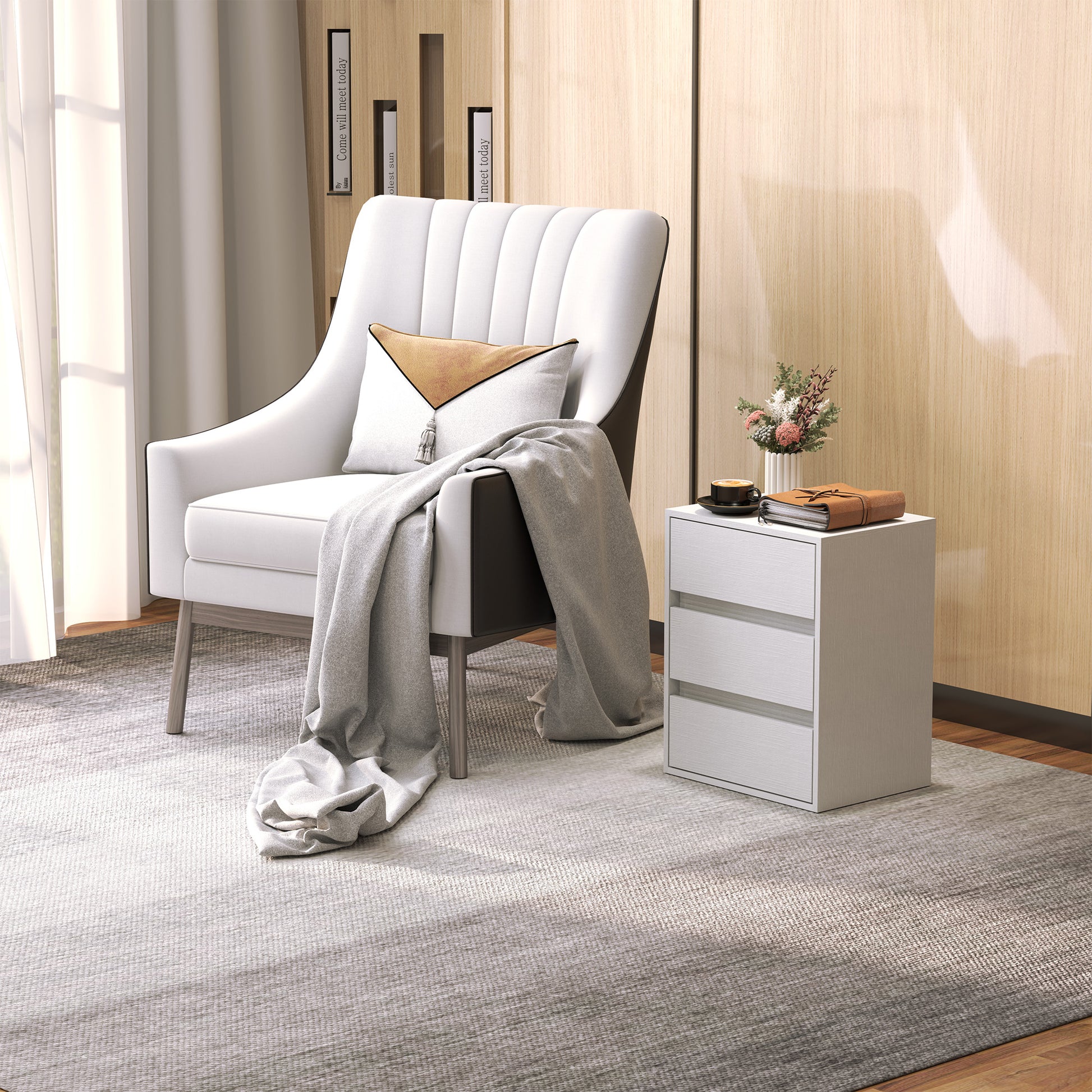 3-Drawer Modern Dresser for Bedroom and Hallway, Particle Board Dresser, 40x30x50.5 cm, White