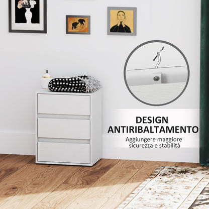 3-Drawer Modern Dresser for Bedroom and Hallway, Particle Board Dresser, 40x30x50.5 cm, White