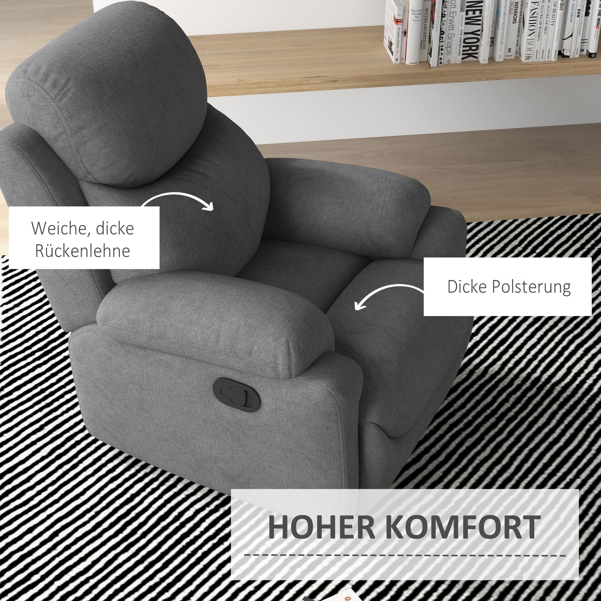 Relax Armchair Single Sofa Recliner 150° Adjustable TV Armchair Reclining Chair TV Chair with Sleeping Function for Living Room Linen Gray 93 x 88 x 102 cm