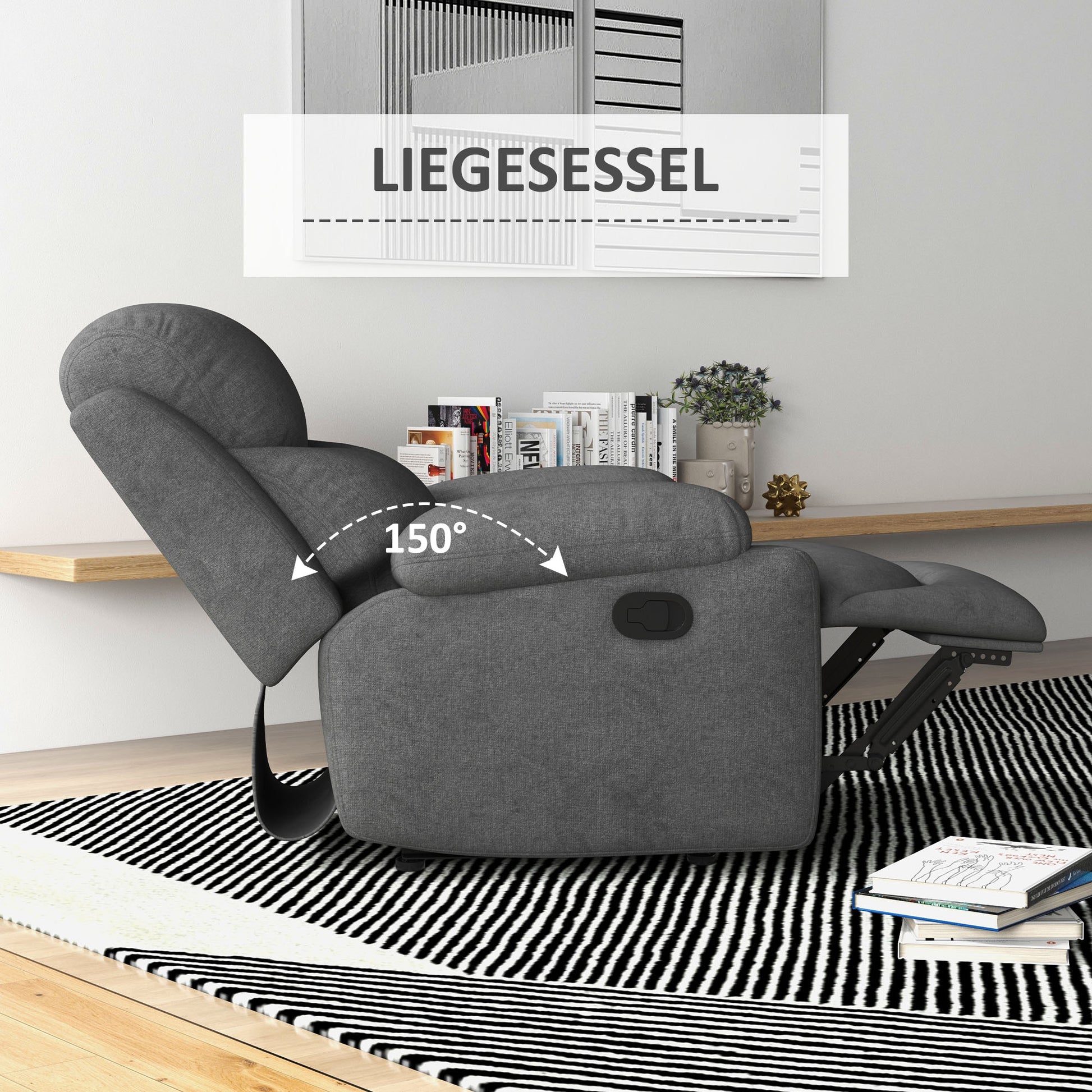 Relax Armchair Single Sofa Recliner 150° Adjustable TV Armchair Reclining Chair TV Chair with Sleeping Function for Living Room Linen Gray 93 x 88 x 102 cm