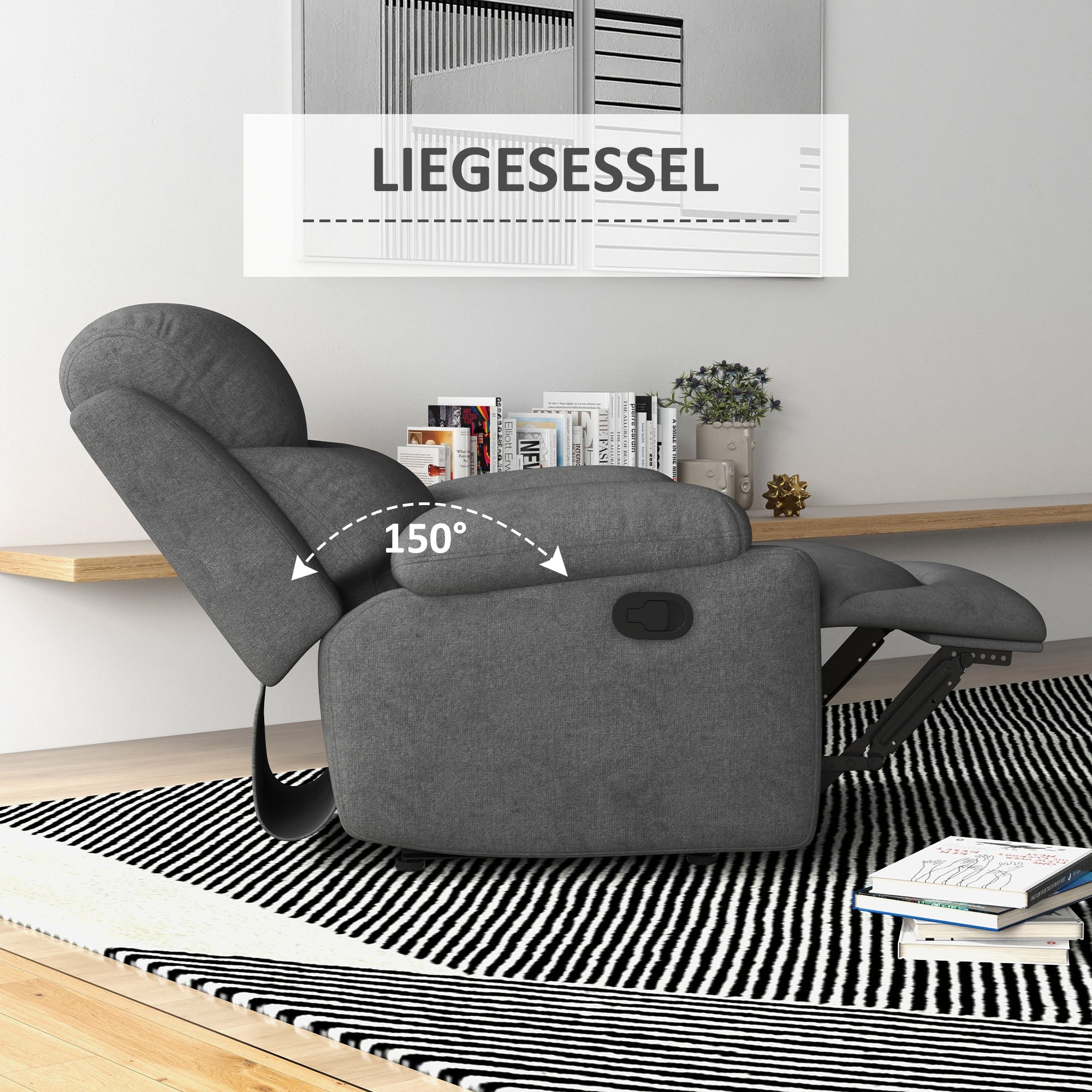 Relax Armchair Single Sofa Recliner 150° Adjustable TV Armchair Reclining Chair TV Chair with Sleeping Function for Living Room Linen Gray 93 x 88 x 102 cm