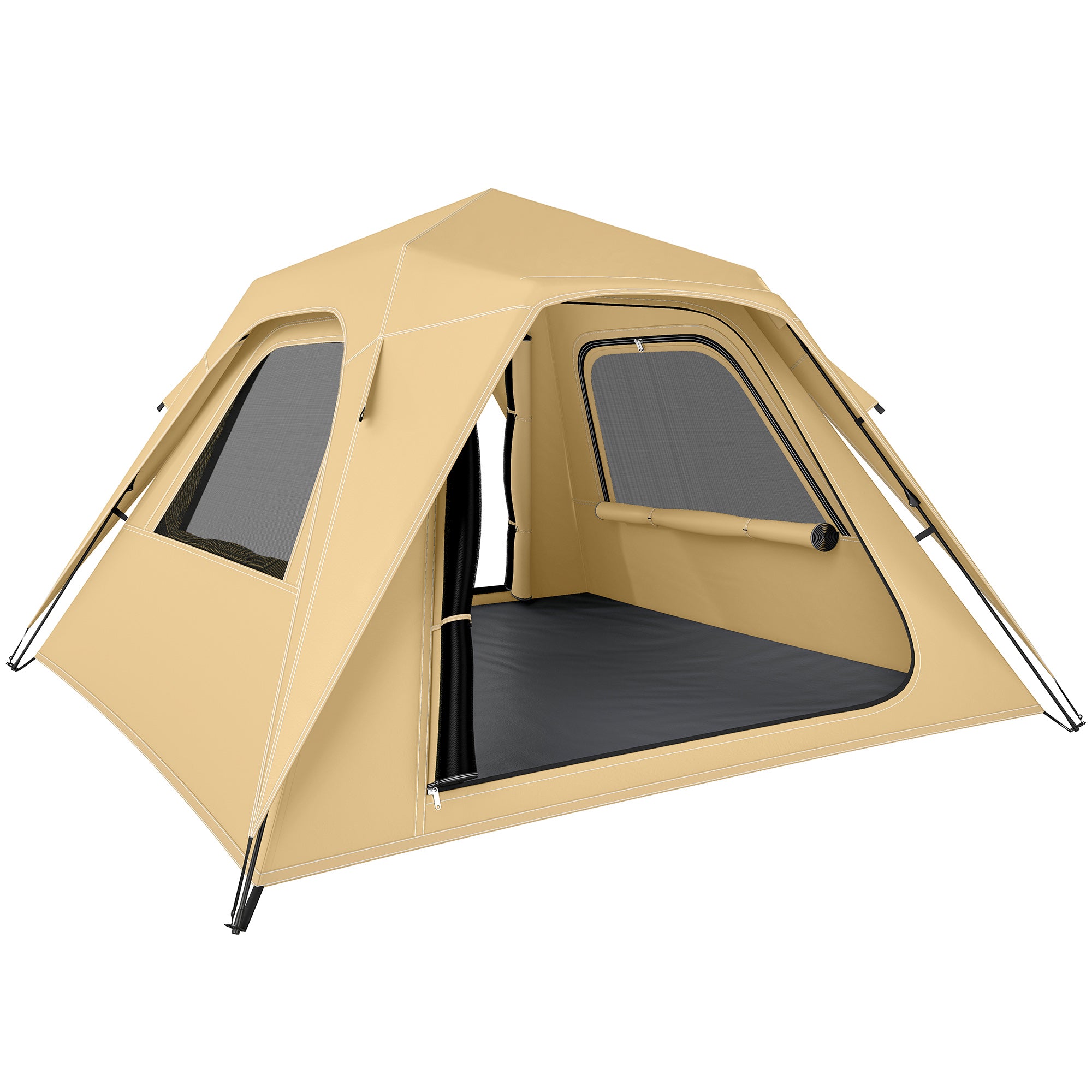 Instant Pop-Up Tent with Mesh Windows & Carry Bag, 3000 mm Waterproof, UPF50+ – 3–4 Person, Khaki
