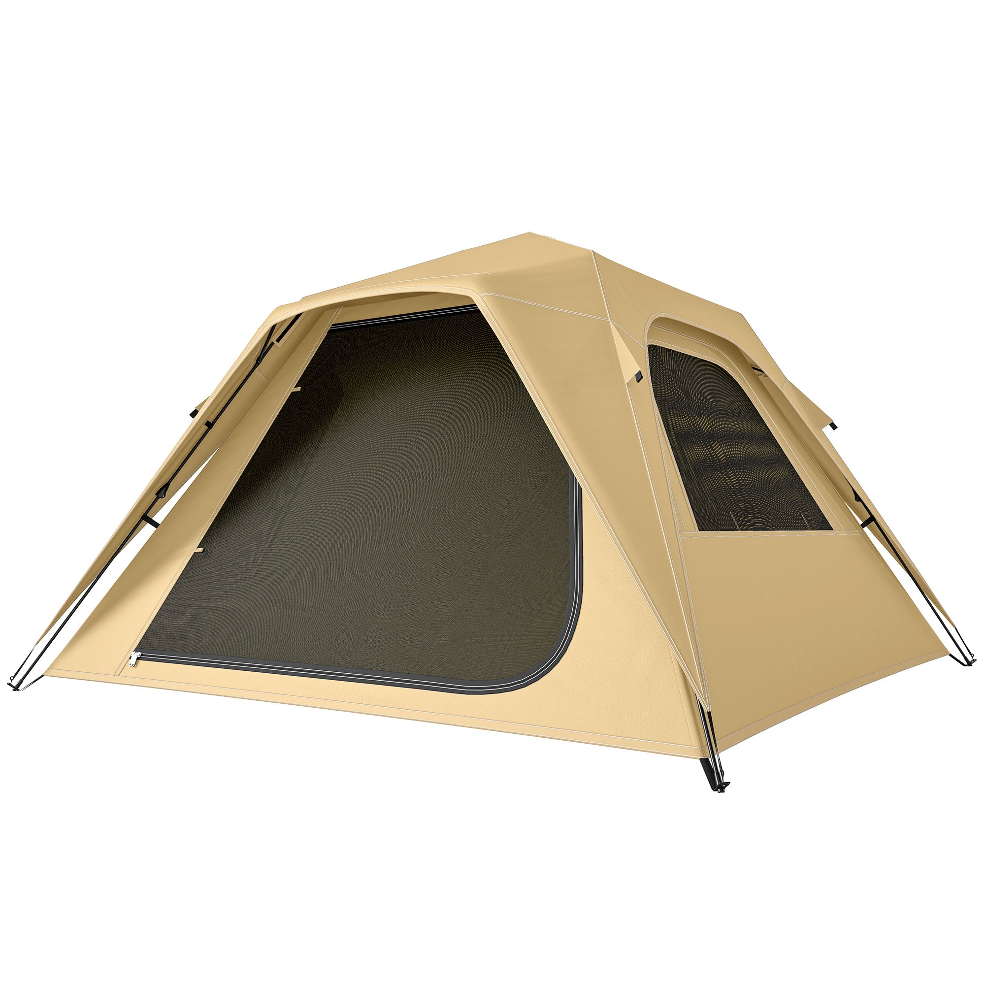 Instant Pop-Up Tent with Mesh Windows & Carry Bag, 3000 mm Waterproof, UPF50+ – 3–4 Person, Khaki