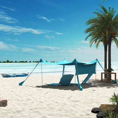 Sunshade Sail Sun Sail Waterproof Weather Protection with Steel Poles, Shovel, Carry Bag, for Camping, Travel, Picnics 3 x 3 x 2 m, Sky Blue