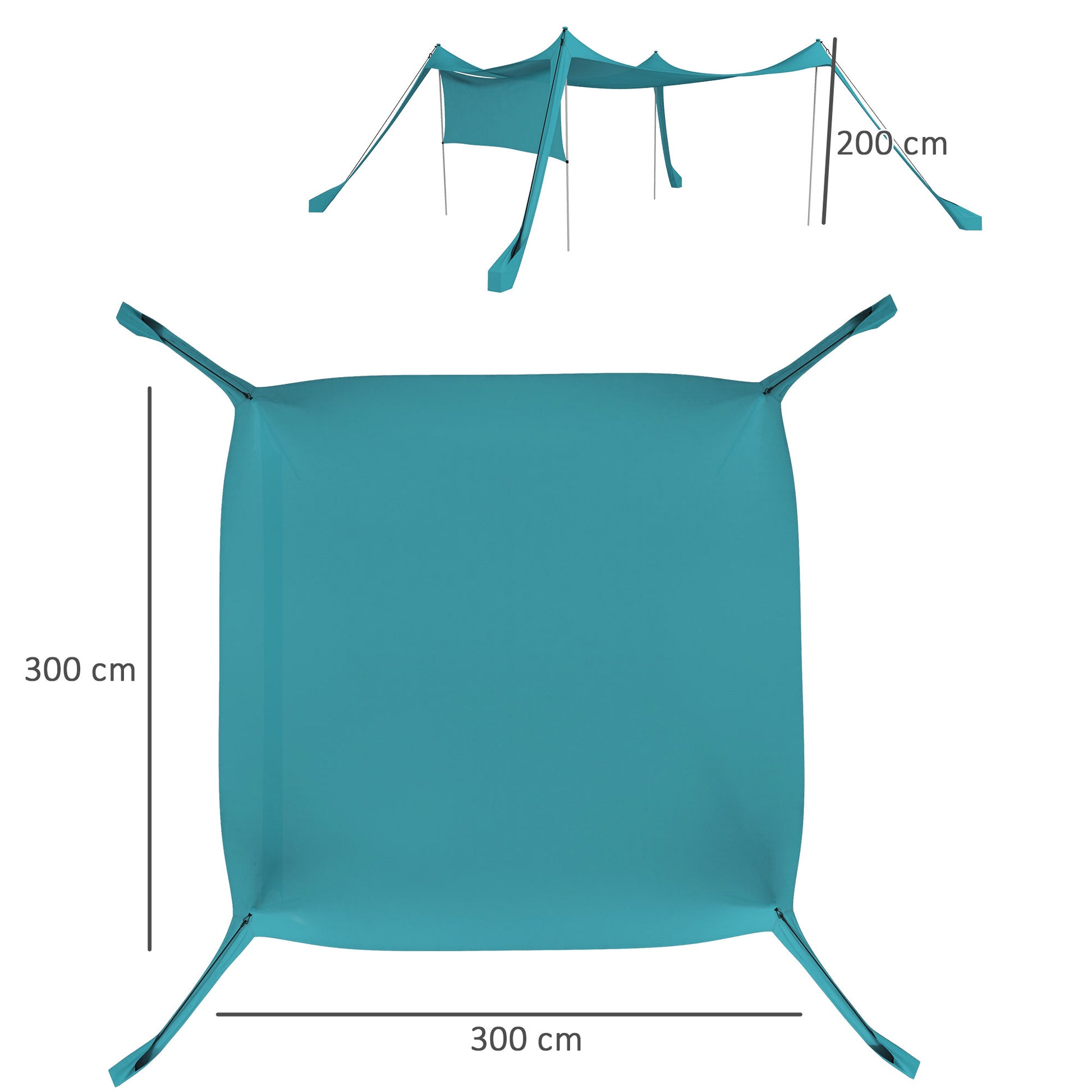 Sunshade Sail Sun Sail Waterproof Weather Protection with Steel Poles, Shovel, Carry Bag, for Camping, Travel, Picnics 3 x 3 x 2 m, Sky Blue