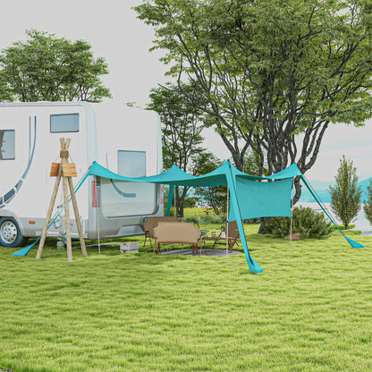 Sunshade Sail Sun Sail Waterproof Weather Protection with Steel Poles, Shovel, Carry Bag, for Camping, Travel, Picnics 3 x 3 x 2 m, Sky Blue