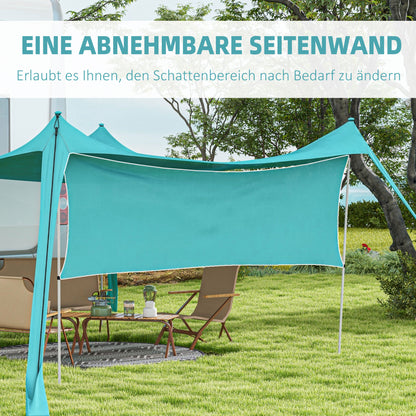 Sunshade Sail Sun Sail Waterproof Weather Protection with Steel Poles, Shovel, Carry Bag, for Camping, Travel, Picnics 3 x 3 x 2 m, Sky Blue