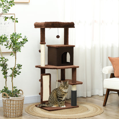 Cat Scratching Tree Height 132 cm Cat Tree Cat Tower with Platforms Post with Brush Hanging Balls and Scratching Pad Brown