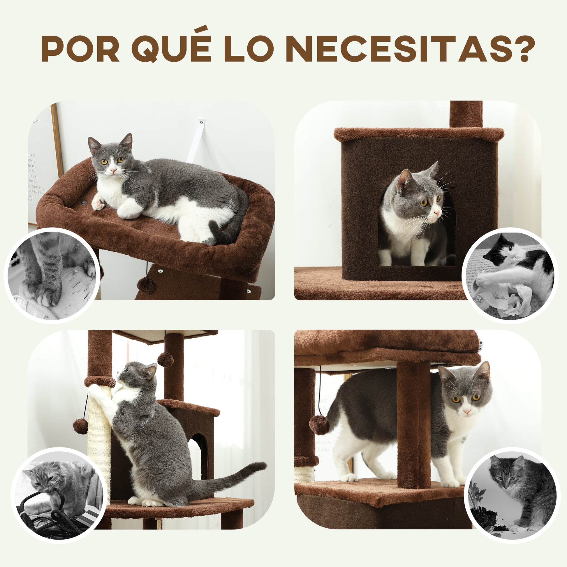 Cat Scratching Tree Height 132 cm Cat Tree Cat Tower with Platforms Post with Brush Hanging Balls and Scratching Pad Brown