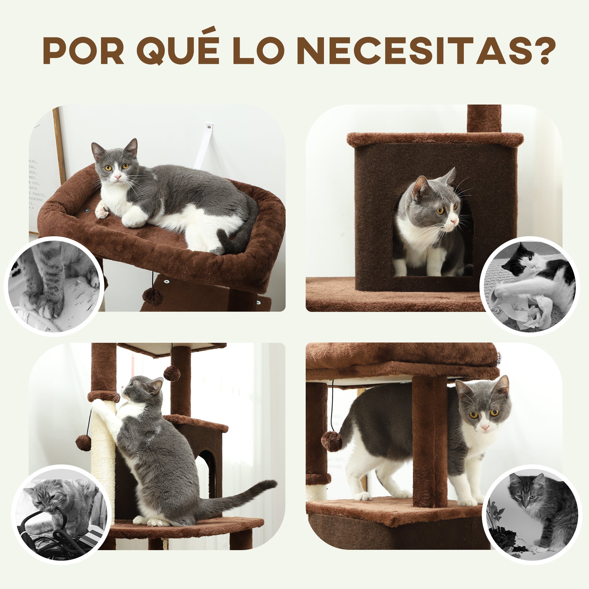 Cat Scratching Tree Height 132 cm Cat Tree Cat Tower with Platforms Post with Brush Hanging Balls and Scratching Pad Brown