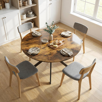 Round Dining Table for 4, Ø120 cm (47.2") Industrial Style with Steel X-Legs, Rustic Brown