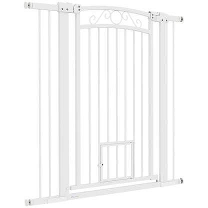 Dog Barrier Dog Gate 76-104 cm Safety Gate for Dogs with 2 Extensions 7/14 cm and Double Locking for Stairs and Doors White