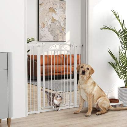 Dog Barrier Dog Gate 76-104 cm Safety Gate for Dogs with 2 Extensions 7/14 cm and Double Locking for Stairs and Doors White