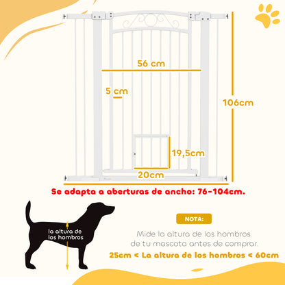 Dog Barrier Dog Gate 76-104 cm Safety Gate for Dogs with 2 Extensions 7/14 cm and Double Locking for Stairs and Doors White