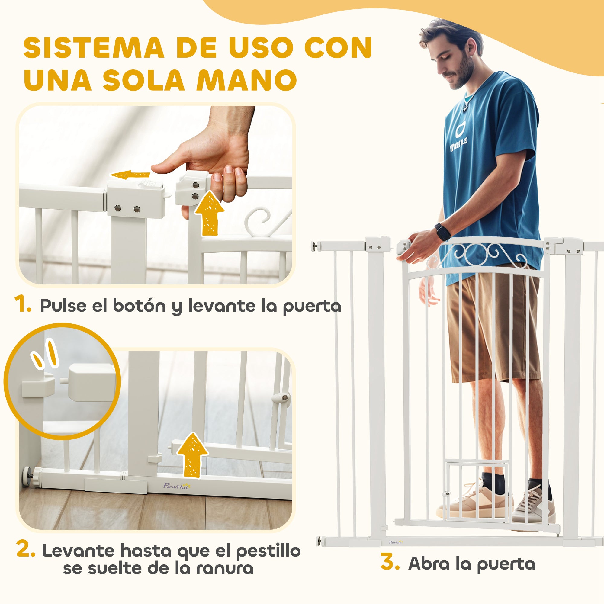 Dog Barrier Dog Gate 76-104 cm Safety Gate for Dogs with 2 Extensions 7/14 cm and Double Locking for Stairs and Doors White