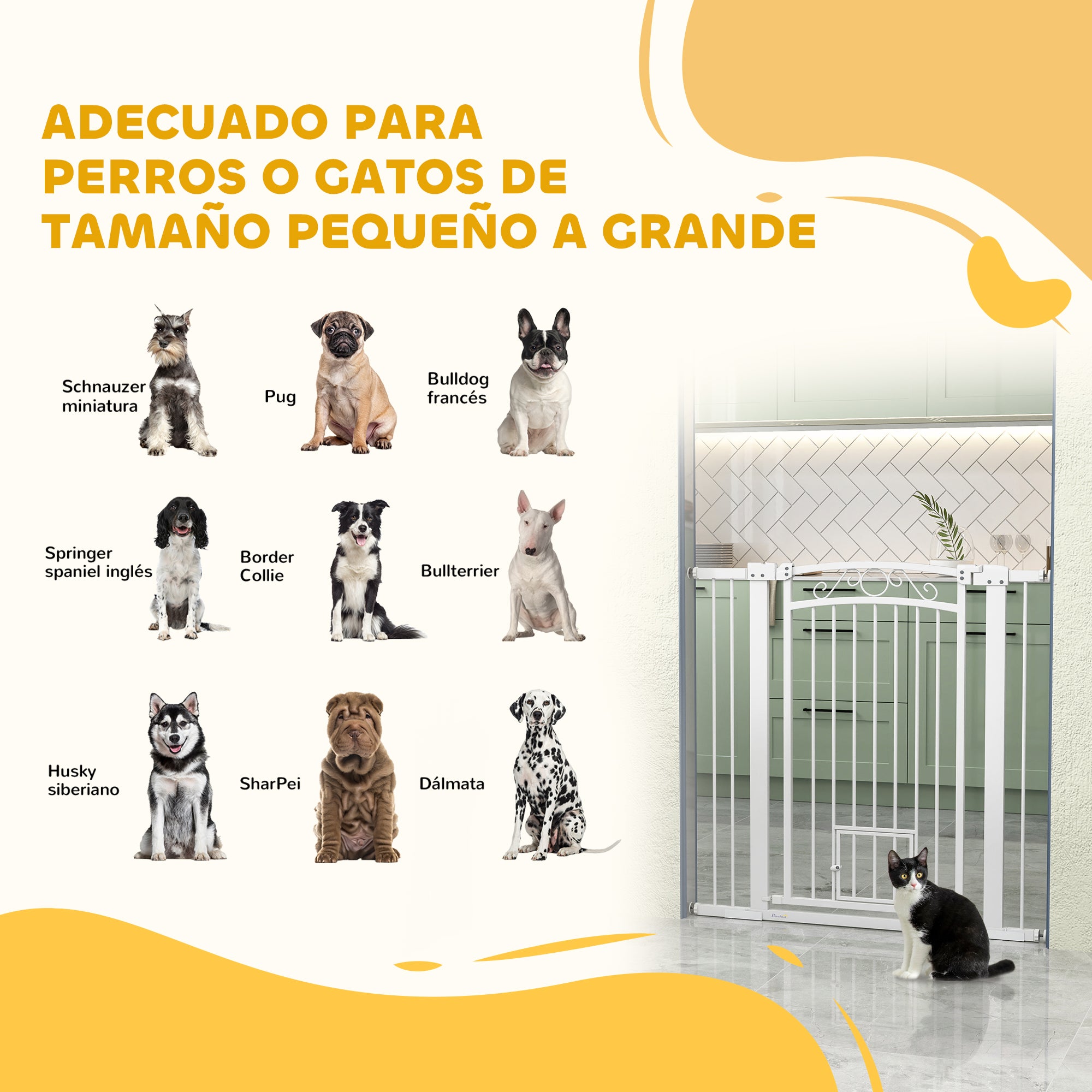 Dog Barrier Dog Gate 76-104 cm Safety Gate for Dogs with 2 Extensions 7/14 cm and Double Locking for Stairs and Doors White