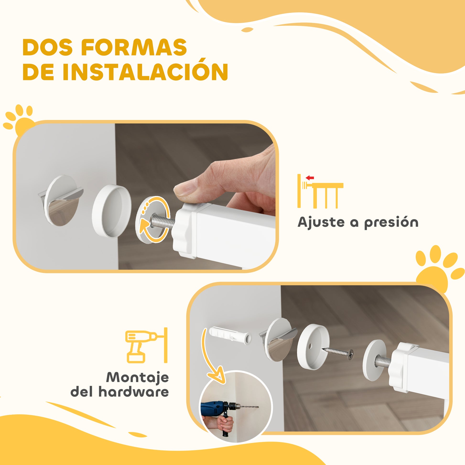 Dog Barrier Dog Gate 76-104 cm Safety Gate for Dogs with 2 Extensions 7/14 cm and Double Locking for Stairs and Doors White