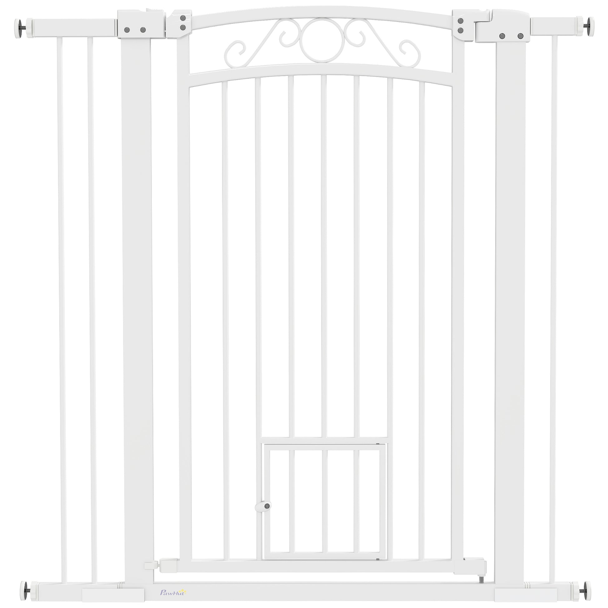 Dog Barrier Dog Gate 76-104 cm Safety Gate for Dogs with 2 Extensions 7/14 cm and Double Locking for Stairs and Doors White