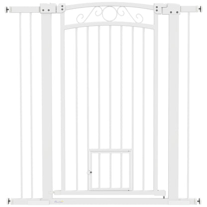 Dog Barrier Dog Gate 76-104 cm Safety Gate for Dogs with 2 Extensions 7/14 cm and Double Locking for Stairs and Doors White