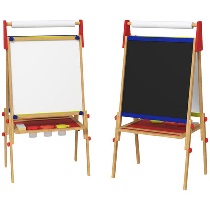3-in-1 Children's Board adjustable in height, double-sided children’s easel with storage, easel with paint cups, eraser, drawing paper, for children 3-8 years, natural wood