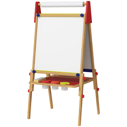 3-in-1 Children's Board adjustable in height, double-sided children’s easel with storage, easel with paint cups, eraser, drawing paper, for children 3-8 years, natural wood