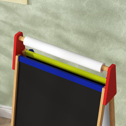 3-in-1 Children's Board adjustable in height, double-sided children’s easel with storage, easel with paint cups, eraser, drawing paper, for children 3-8 years, natural wood