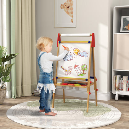 3-in-1 Children's Board adjustable in height, double-sided children’s easel with storage, easel with paint cups, eraser, drawing paper, for children 3-8 years, natural wood