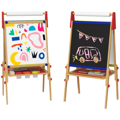 3-in-1 Children's Board adjustable in height, double-sided children’s easel with storage, easel with paint cups, eraser, drawing paper, for children 3-8 years, natural wood