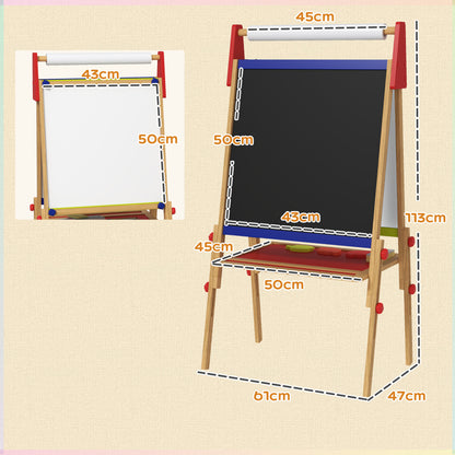 3-in-1 Children's Board adjustable in height, double-sided children’s easel with storage, easel with paint cups, eraser, drawing paper, for children 3-8 years, natural wood