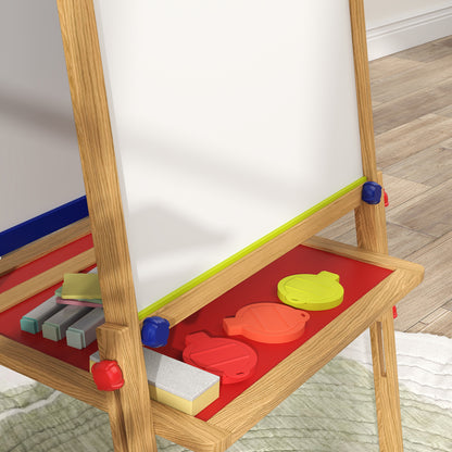 3-in-1 Children's Board adjustable in height, double-sided children’s easel with storage, easel with paint cups, eraser, drawing paper, for children 3-8 years, natural wood