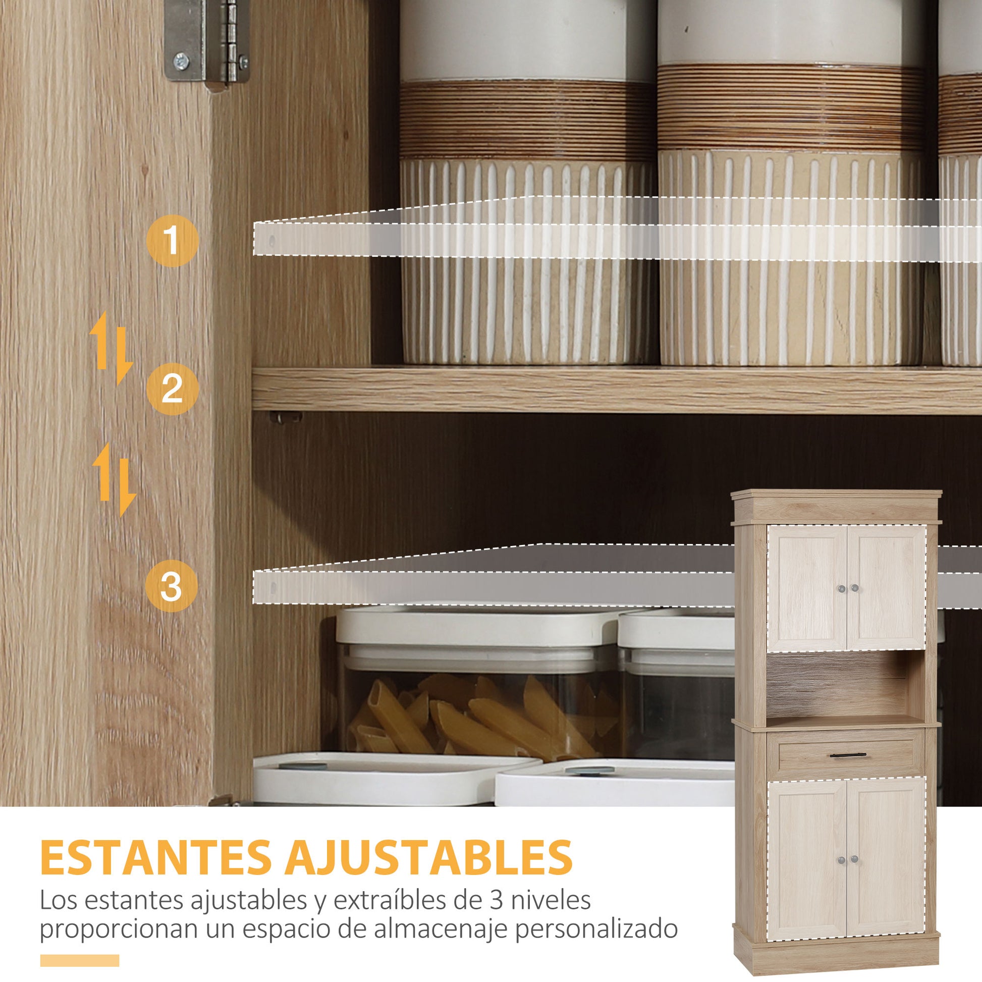 Kitchen Pantry Microwave Cabinet Sideboard Buffet Cabinet with 4 Doors 1 Drawer and Open Shelf for Living Room 74x39.5x183 cm Oak