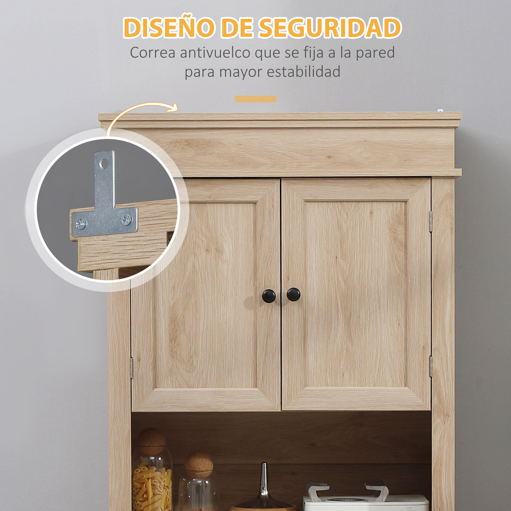 Kitchen Pantry Microwave Cabinet Sideboard Buffet Cabinet with 4 Doors 1 Drawer and Open Shelf for Living Room 74x39.5x183 cm Oak