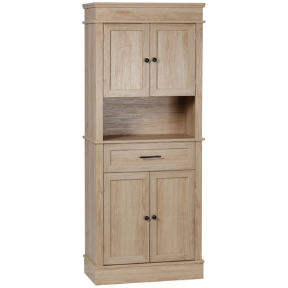 Kitchen Pantry Microwave Cabinet Sideboard Buffet Cabinet with 4 Doors 1 Drawer and Open Shelf for Living Room 74x39.5x183 cm Oak