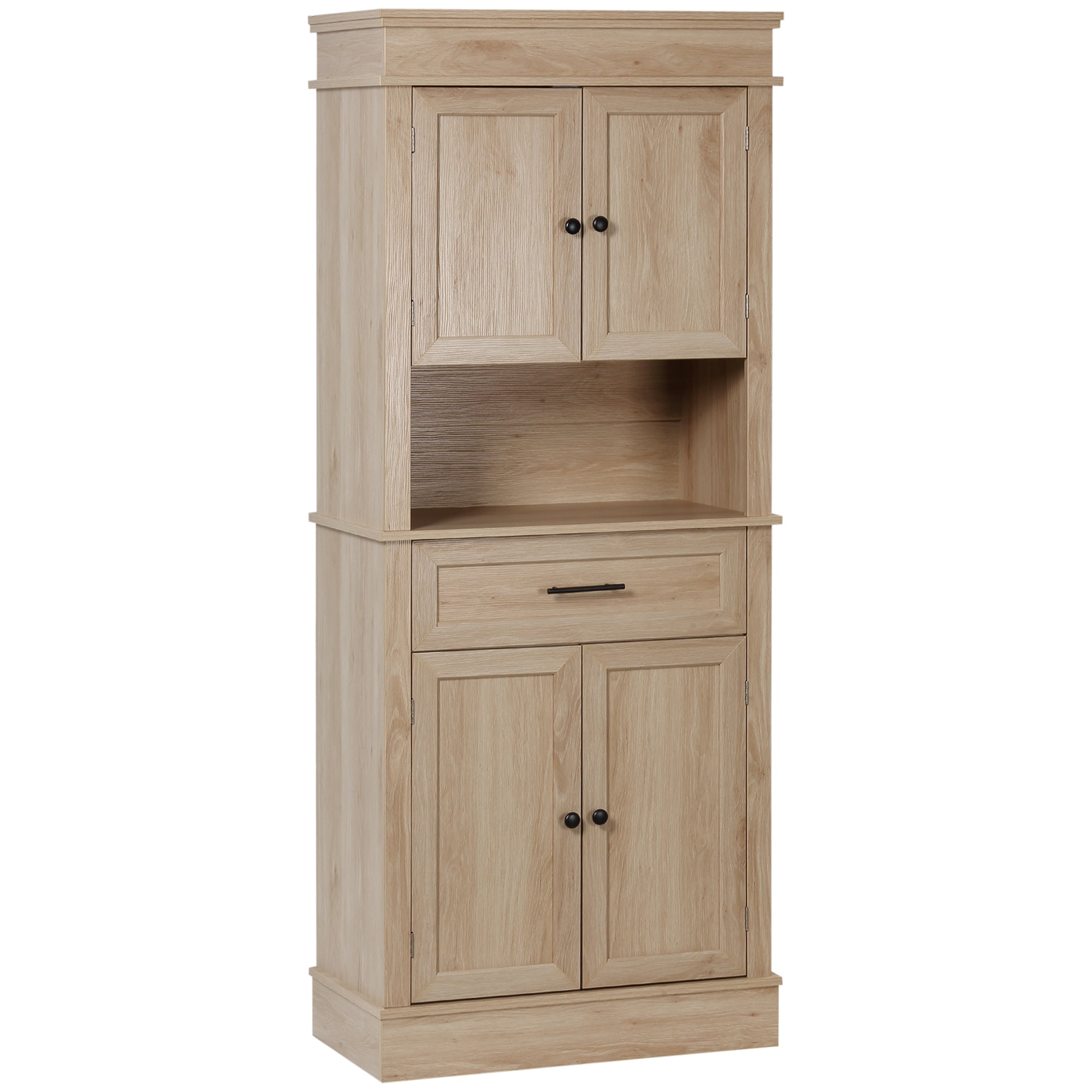Kitchen Pantry Microwave Cabinet Sideboard Buffet Cabinet with 4 Doors 1 Drawer and Open Shelf for Living Room 74x39.5x183 cm Oak