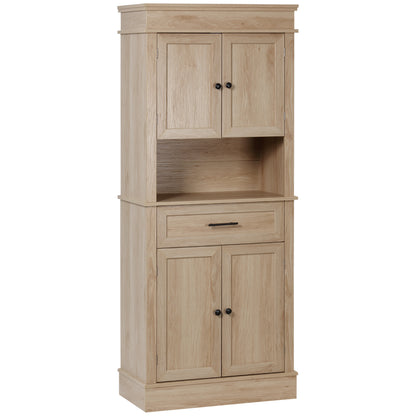 Kitchen Pantry Microwave Cabinet Sideboard Buffet Cabinet with 4 Doors 1 Drawer and Open Shelf for Living Room 74x39.5x183 cm Oak