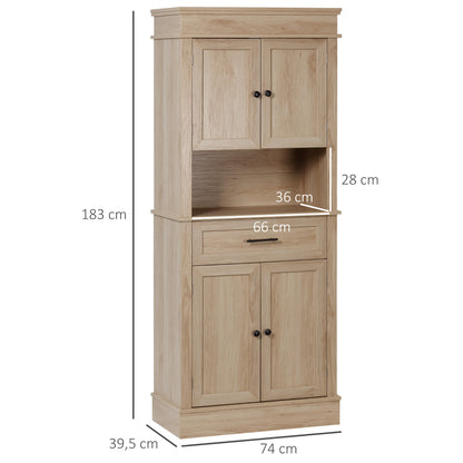 Kitchen Pantry Microwave Cabinet Sideboard Buffet Cabinet with 4 Doors 1 Drawer and Open Shelf for Living Room 74x39.5x183 cm Oak