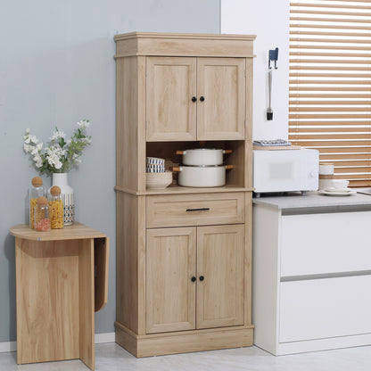 Kitchen Pantry Microwave Cabinet Sideboard Buffet Cabinet with 4 Doors 1 Drawer and Open Shelf for Living Room 74x39.5x183 cm Oak