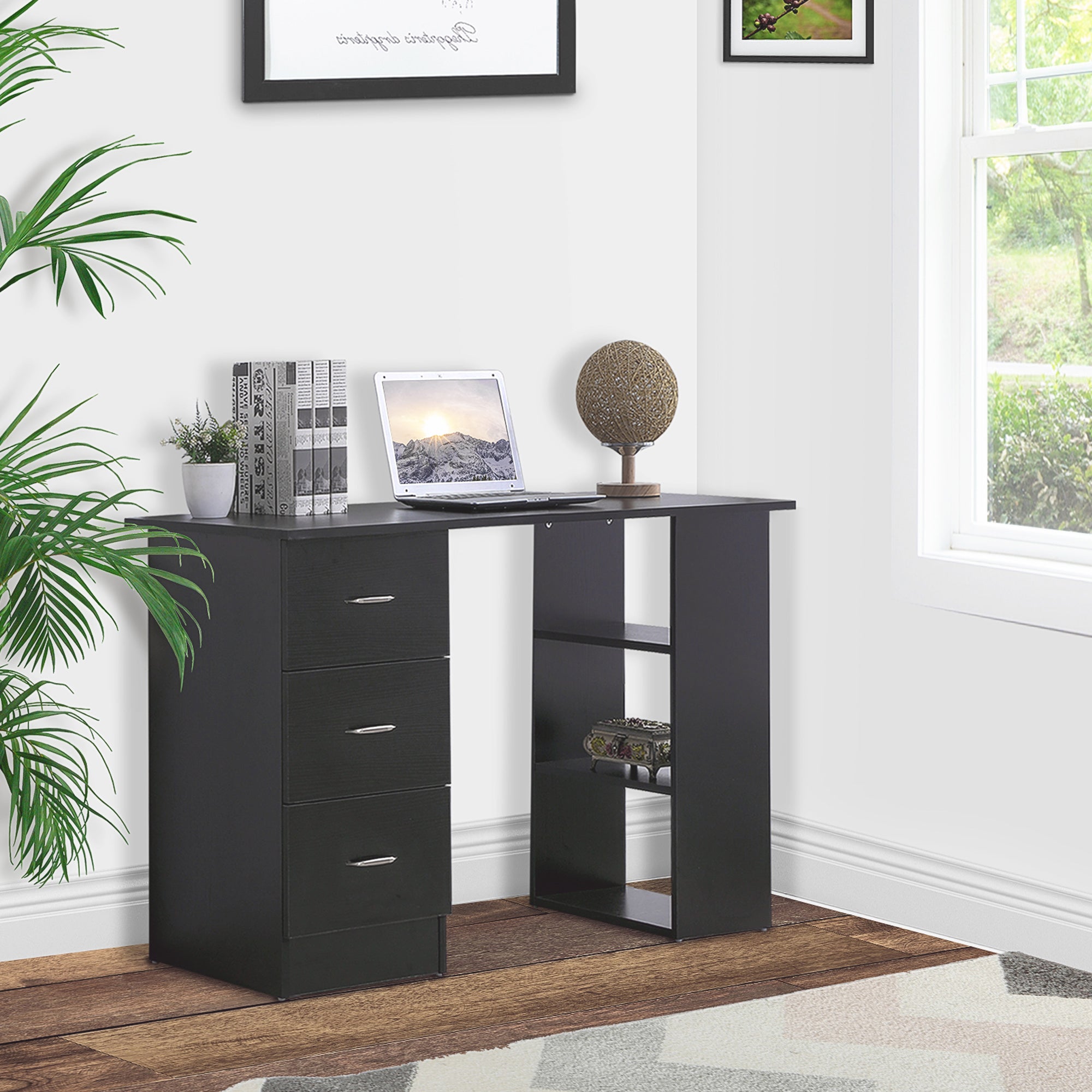 Desk with Storage, Computer Table 120 x 50 cm, Computer Desk with Shelves and Drawers, for Small Spaces, Bedroom, Black
