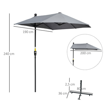2 x 2 m Half-Round Sun Umbrella Balcony Umbrella with Bracket water-repellent for Gardens Terraces Yards 100% Polyester Dark Gray
