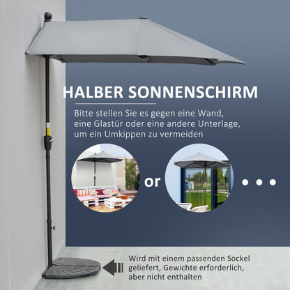 2 x 2 m Half-Round Sun Umbrella Balcony Umbrella with Bracket water-repellent for Gardens Terraces Yards 100% Polyester Dark Gray