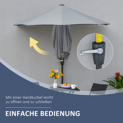 2 x 2 m Half-Round Sun Umbrella Balcony Umbrella with Bracket water-repellent for Gardens Terraces Yards 100% Polyester Dark Gray