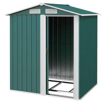 1.7m² Garden Shed in Galvanized Steel with 4 Air Vents, Tool Shed with Sloping Roof, Sliding Door, 152x132x188 cm, Green