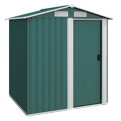 1.7m² Garden Shed in Galvanized Steel with 4 Air Vents, Tool Shed with Sloping Roof, Sliding Door, 152x132x188 cm, Green