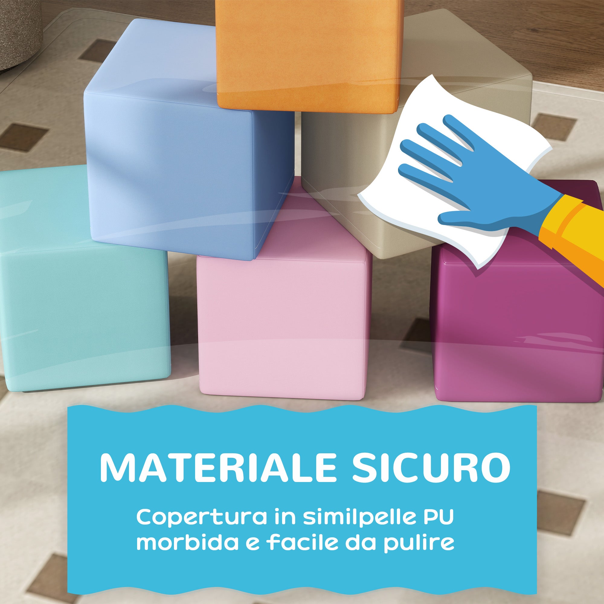 Set of 12 Soft Toy Cubes for Kids 12-36 Months, Foam Blocks for Kids, Soft Constructions in PU and EPE, 20x20x20 cm, Dark Multicolor