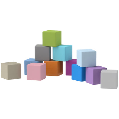 Set of 12 Soft Toy Cubes for Kids 12-36 Months, Foam Blocks for Kids, Soft Constructions in PU and EPE, 20x20x20 cm, Dark Multicolor