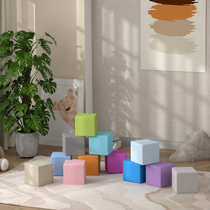 Set of 12 Soft Toy Cubes for Kids 12-36 Months, Foam Blocks for Kids, Soft Constructions in PU and EPE, 20x20x20 cm, Dark Multicolor