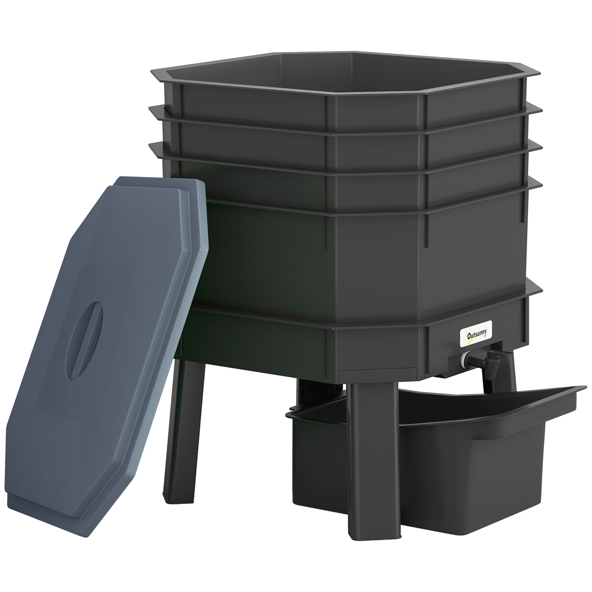 28 L (7.4 US gal) 4-Tier Worm Composter — Fast, Weather-Resistant Plastic Compost Bin for Kitchen, Balcony & Garden (39 x 39 x 51.5 cm)