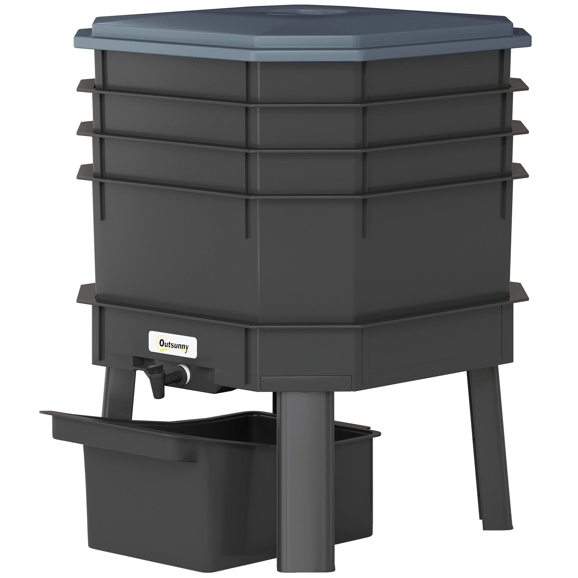 28 L (7.4 US gal) 4-Tier Worm Composter — Fast, Weather-Resistant Plastic Compost Bin for Kitchen, Balcony & Garden (39 x 39 x 51.5 cm)