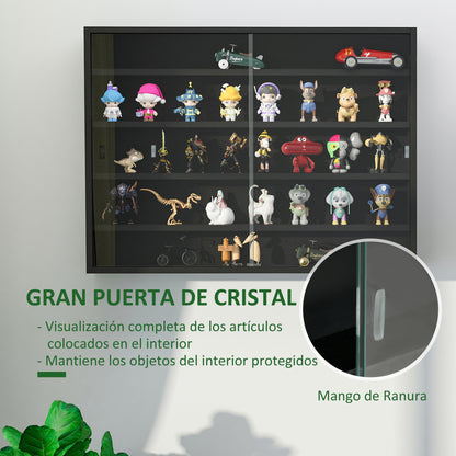 Wall Display Cabinet with Adjustable Shelves and 2 Sliding Glass Doors for Collections Perfumes Decorative Figures 31.5x3.7x23.6 inches Black